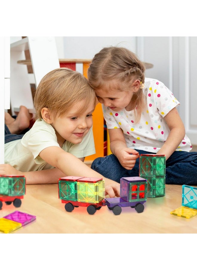 Playmags 2 Piece Car Set: with Stronger Magnets, STEM Toys for Kids, Use with All Magnetic Tiles and Blocks Sturdy, Super Durable with Vivid Clear Color Tiles. (Colors May Vary)