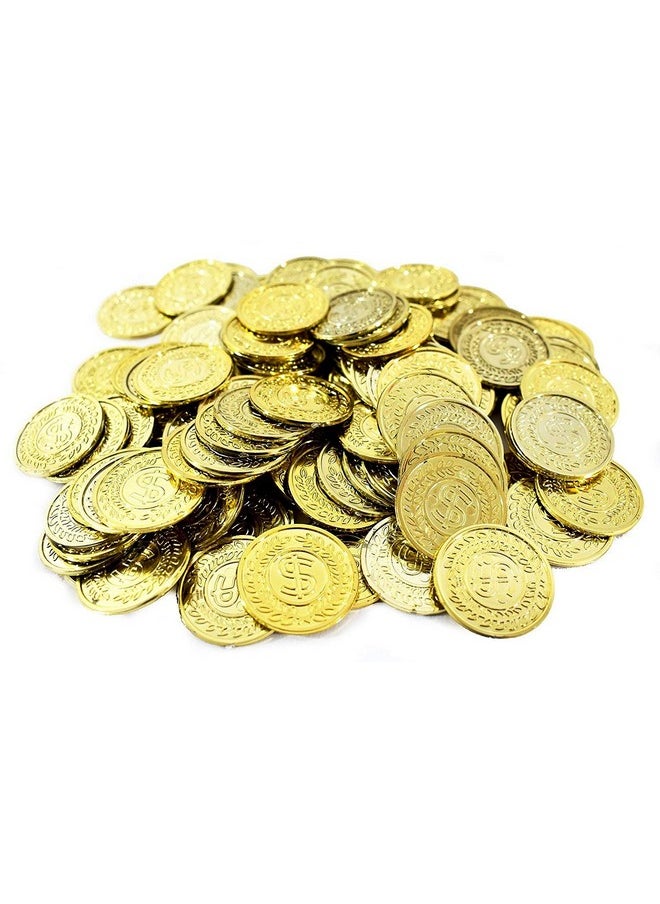 TCOTBE Pirate Gold Coins Plastic Set of 100,Play Gold Treasure Coins for Play Favor Party Supplies, Pirate Party, Treasure Hunt Game and Party Favors