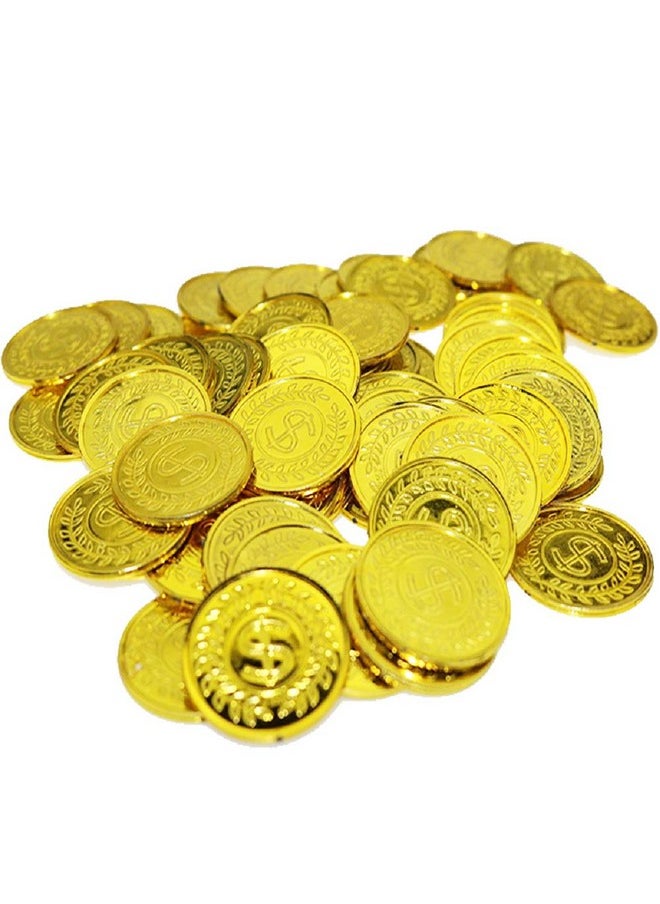 TCOTBE Pirate Gold Coins Plastic Set of 100,Play Gold Treasure Coins for Play Favor Party Supplies, Pirate Party, Treasure Hunt Game and Party Favors