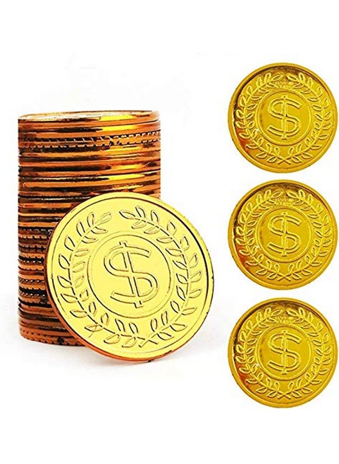 TCOTBE Pirate Gold Coins Plastic Set of 100,Play Gold Treasure Coins for Play Favor Party Supplies, Pirate Party, Treasure Hunt Game and Party Favors