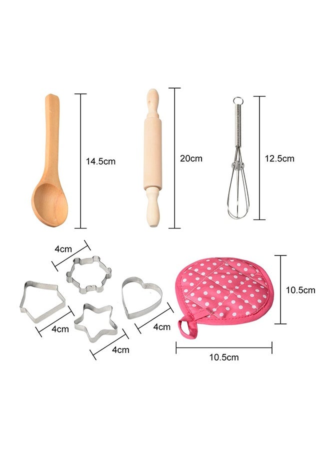 11-Piece Polka Dot Kids Kitchen Cooking Play With Apron And Chef Hat Set 40x38x2cm