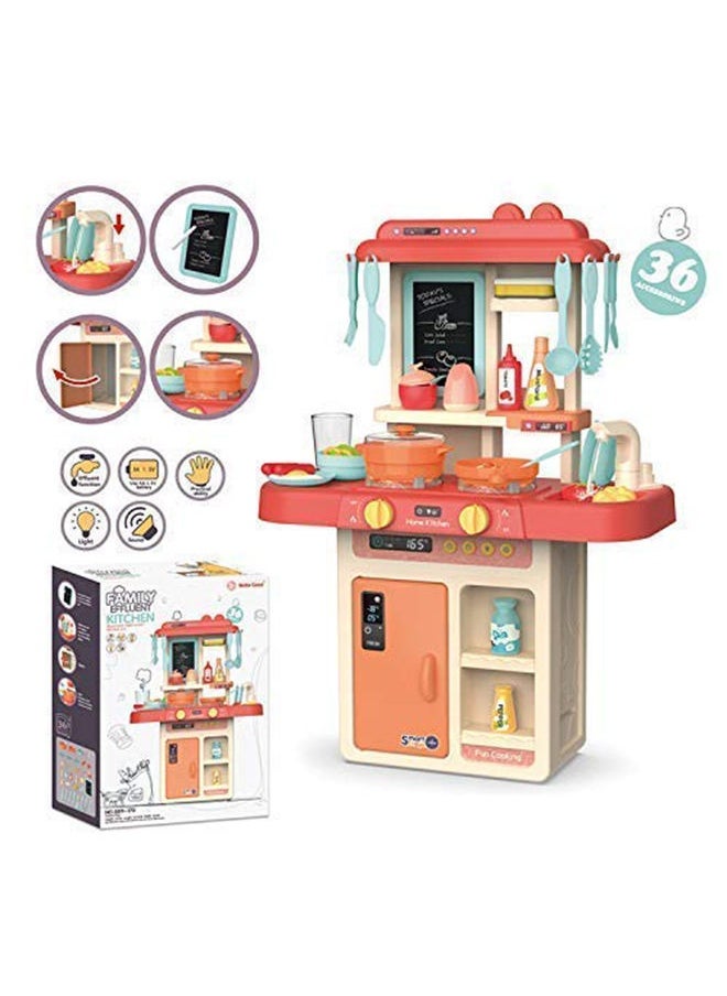 36-Piece Fashion Pretend Beautiful Kitchen Play Set Toy With Light And Sound For Little Chef 63x45.5x22cm