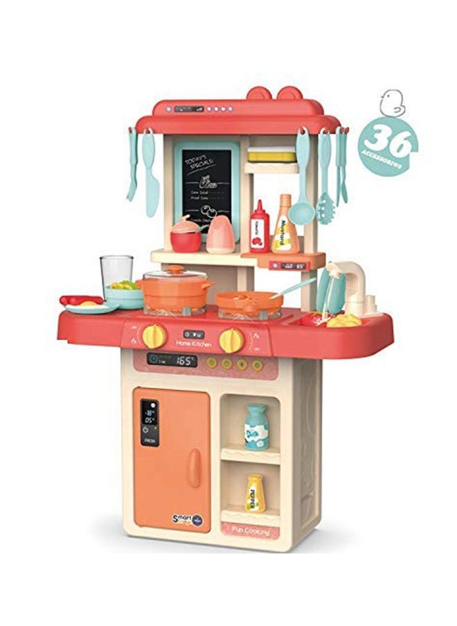 36-Piece Fashion Pretend Beautiful Kitchen Play Set Toy With Light And Sound For Little Chef 63x45.5x22cm