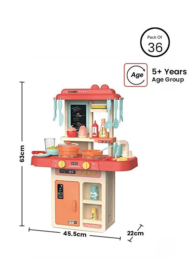 36-Piece Fashion Pretend Beautiful Kitchen Play Set Toy With Light And Sound For Little Chef 63x45.5x22cm