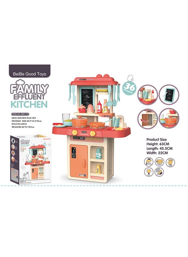 36-Piece Fashion Pretend Beautiful Kitchen Play Set Toy With Light And Sound For Little Chef 63x45.5x22cm