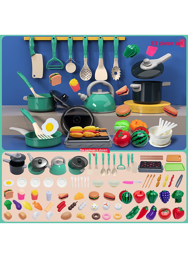 Kids Play Kitchen Cooking Set Simulation Toys 83 sets of green kitchen pieces