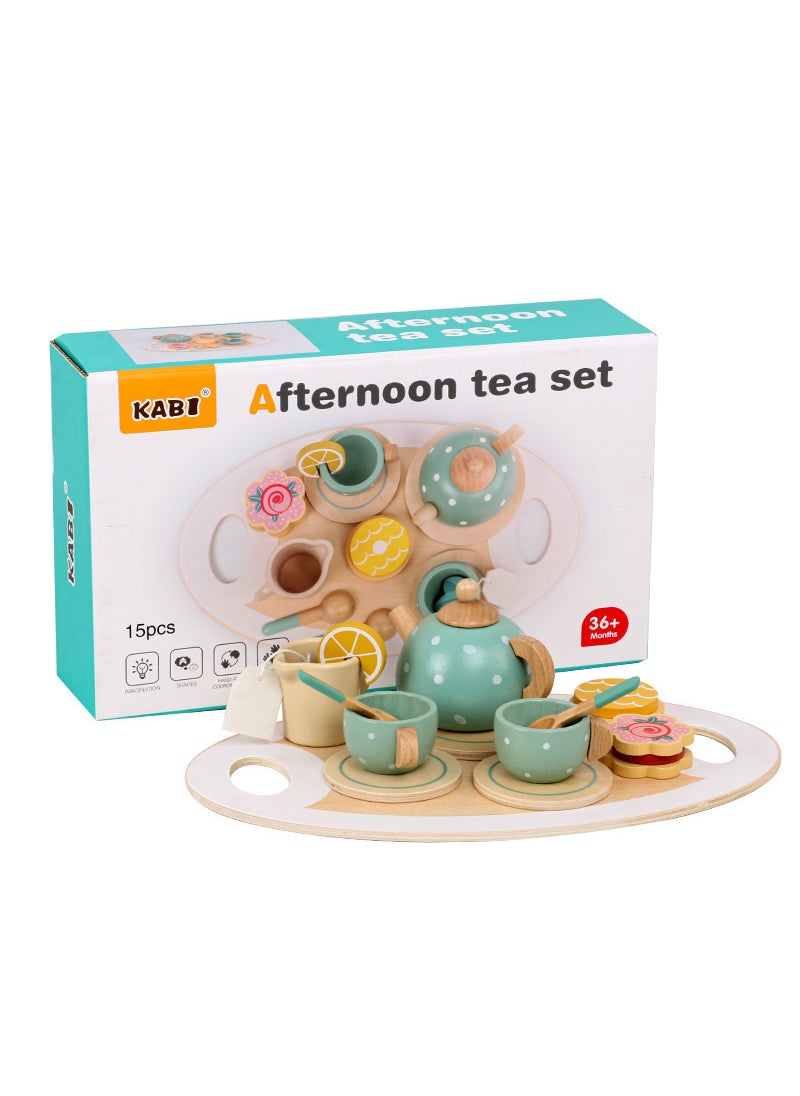 Wooden Pretend Play Tea Set with Double-Layer Cake Tea set