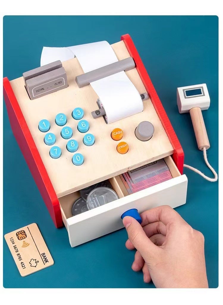 Wooden Pretend Play Cash Register Toy QSL-Cash Register Red 1.01