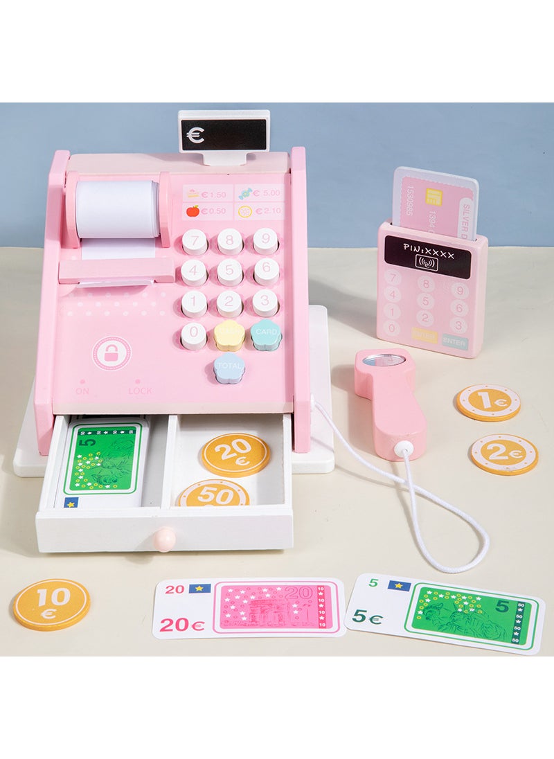 Wooden Pretend Play Cash Register Toy Ohye-Nordic pink cashier 1