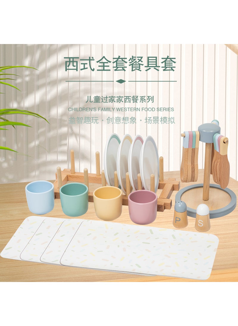 Cross-border childrens wooden simulation play house toy mini kitchenette toy tableware suit girl birthday gift Tableware suit