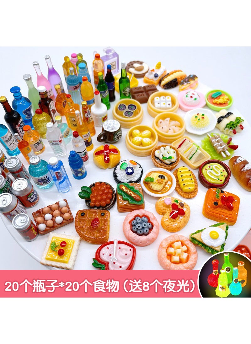 Mini Supermarket Toy with DIY Food Playset for Girls [bottles*20 + food*20] (8 luminous models included)