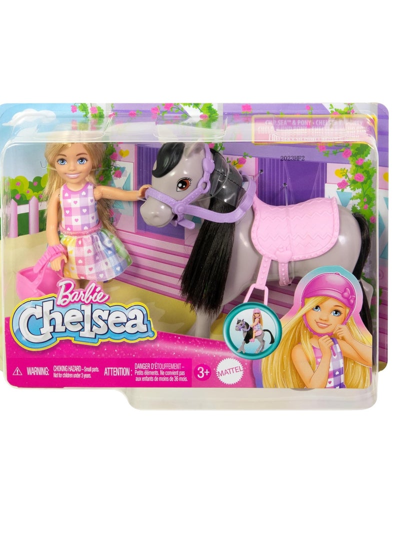 Chelsea Doll & Horse Toy Set, Includes Helmet Accessory, Doll Bends at Knees to “Ride” Pony