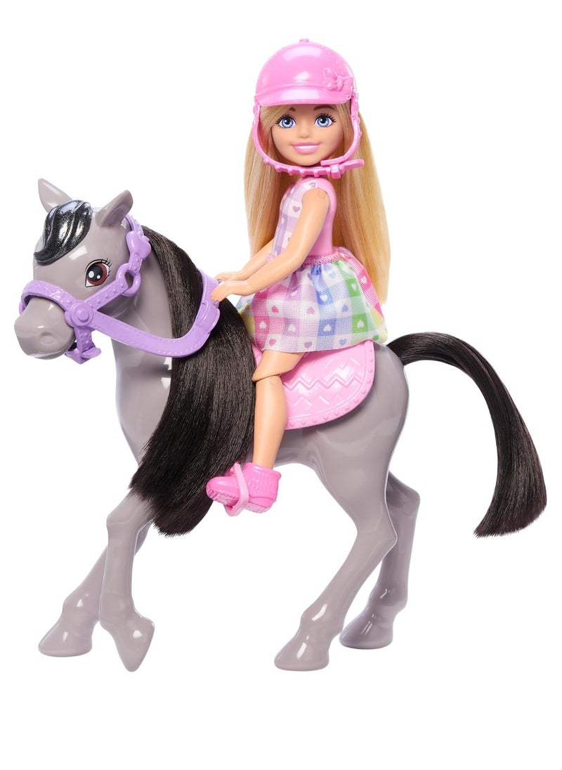 Chelsea Doll & Horse Toy Set, Includes Helmet Accessory, Doll Bends at Knees to “Ride” Pony