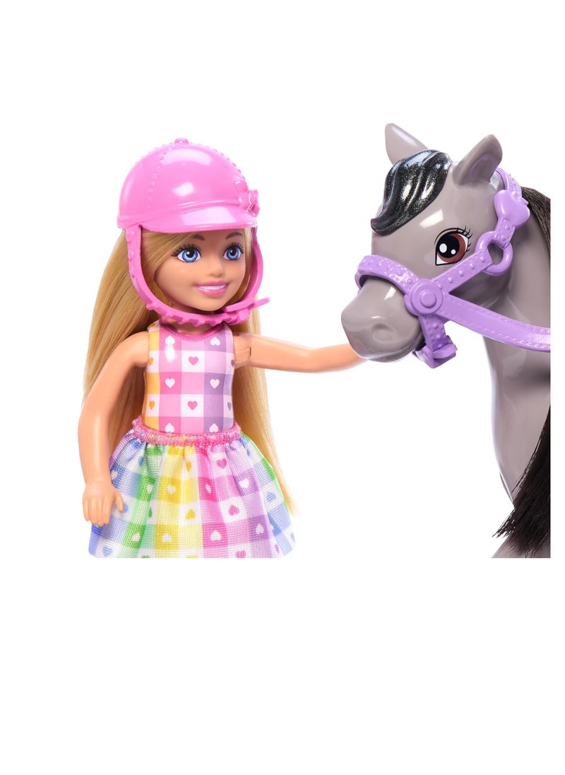 Chelsea Doll & Horse Toy Set, Includes Helmet Accessory, Doll Bends at Knees to “Ride” Pony