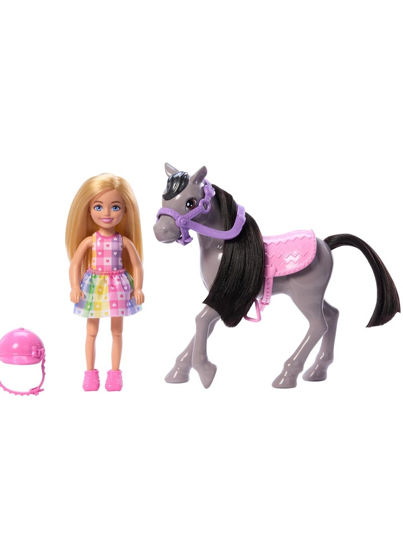 Chelsea Doll & Horse Toy Set, Includes Helmet Accessory, Doll Bends at Knees to “Ride” Pony