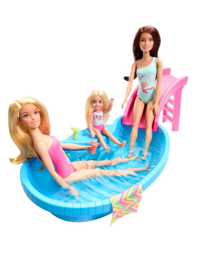 Doll and Pool Playset, Blonde with Pool, Slide, Towel and Drink Accessories