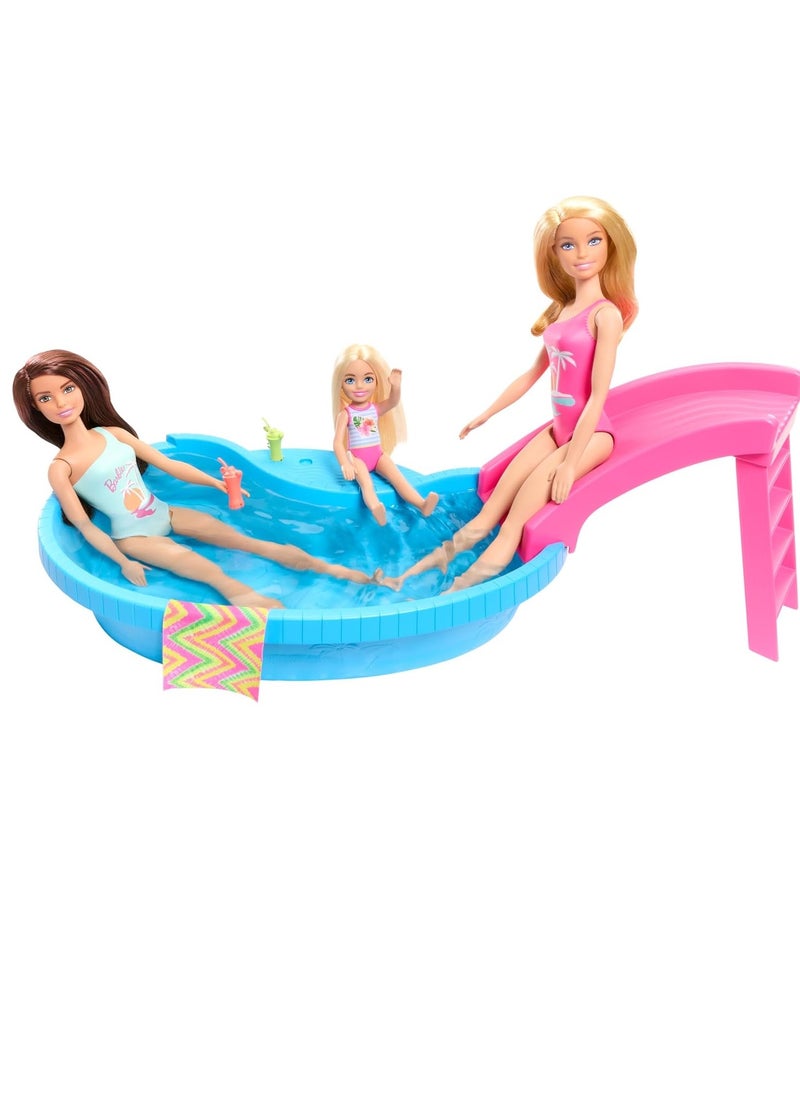 Doll and Pool Playset, Blonde with Pool, Slide, Towel and Drink Accessories