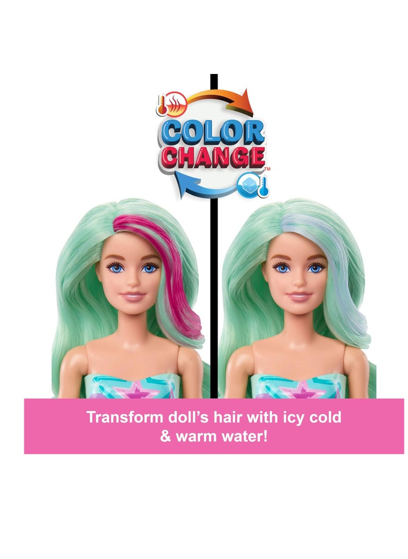 Color Reveal Doll & Accessories with 6 Unboxing Surprises, Mermaid Series with Color-Change Hair