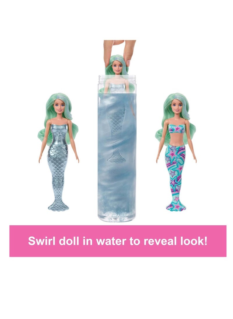 Color Reveal Doll & Accessories with 6 Unboxing Surprises, Mermaid Series with Color-Change Hair