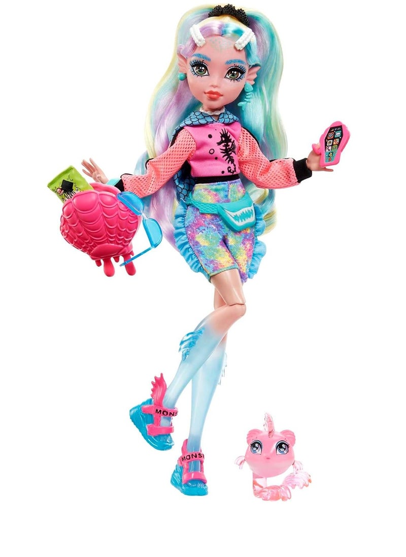 Doll, Lagoona Blue with Accessories and Pet Piranha, Posable Fashion Doll with Colorful Streaked Hair​​​