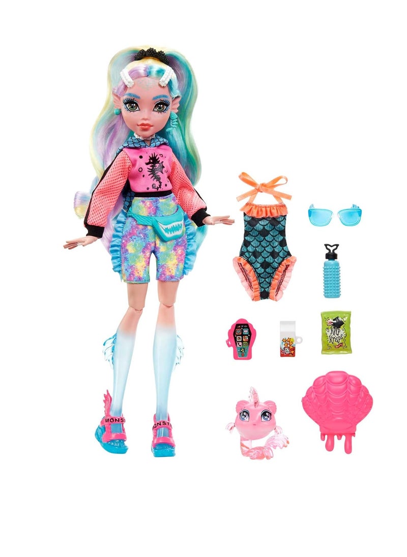 Doll, Lagoona Blue with Accessories and Pet Piranha, Posable Fashion Doll with Colorful Streaked Hair​​​