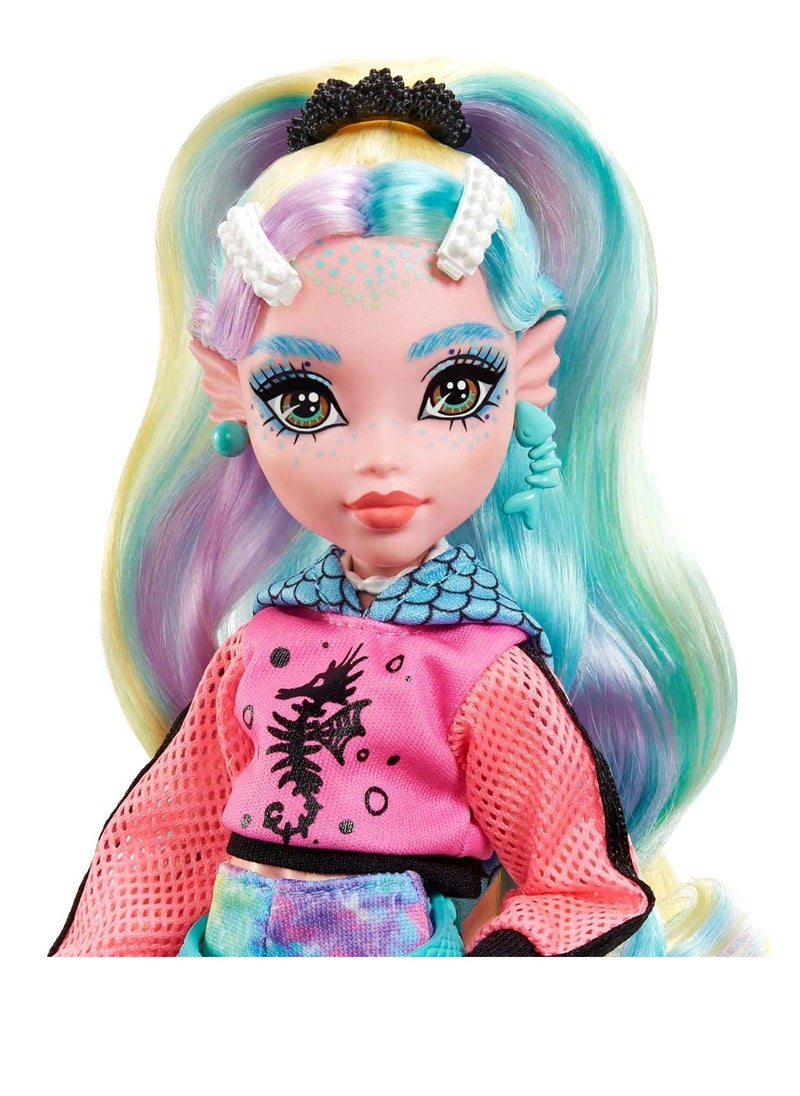 Doll, Lagoona Blue with Accessories and Pet Piranha, Posable Fashion Doll with Colorful Streaked Hair​​​