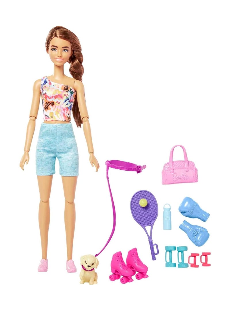 Doll with Puppy, Workout Outfit, Roller Skates and Tennis