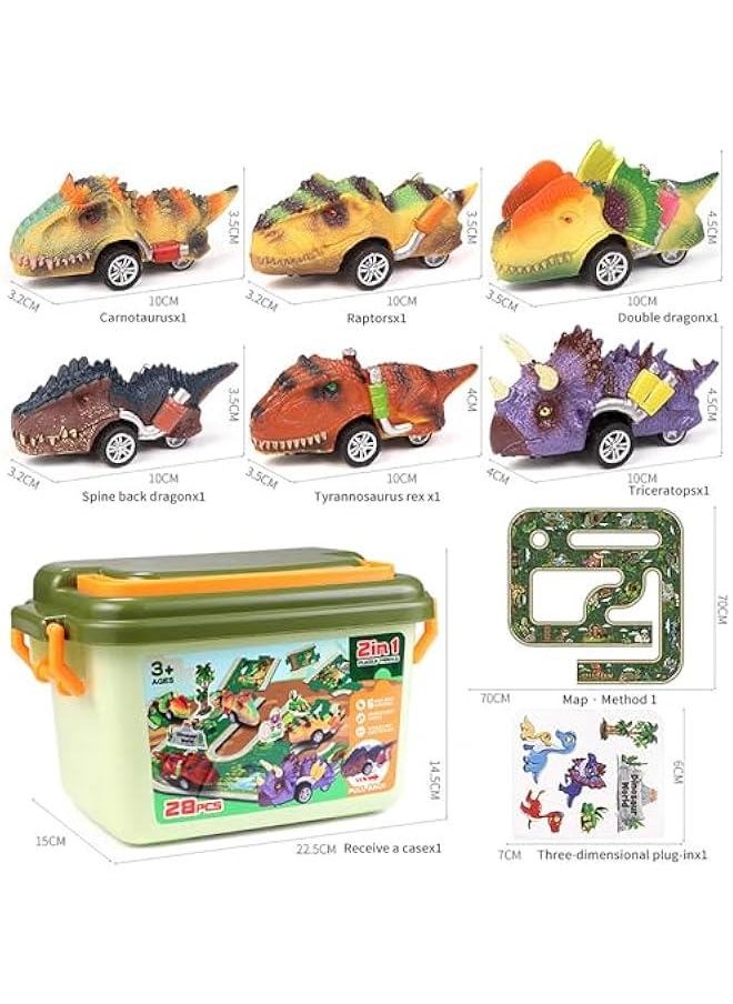 Dinosaur Races, 24 Pcs Puzzle Track Dinosaur Racing Car, Exercises Thinking and Practical Skills, Dinosaur Toys are suitable for children from 3 to 12 years old