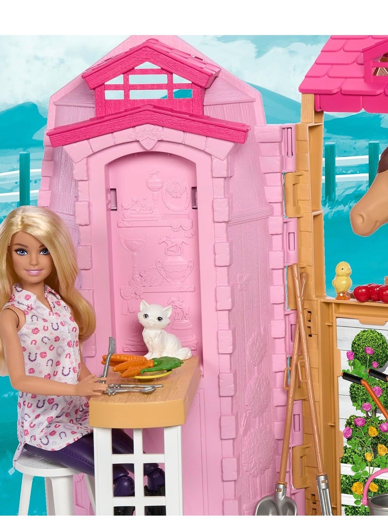 Toy Stable Playset with Doll, Horse & Accessories, 25+ Pieces with 6 Areas of Play, Inspired by Barbie Mysteries: The Great Horse Chase