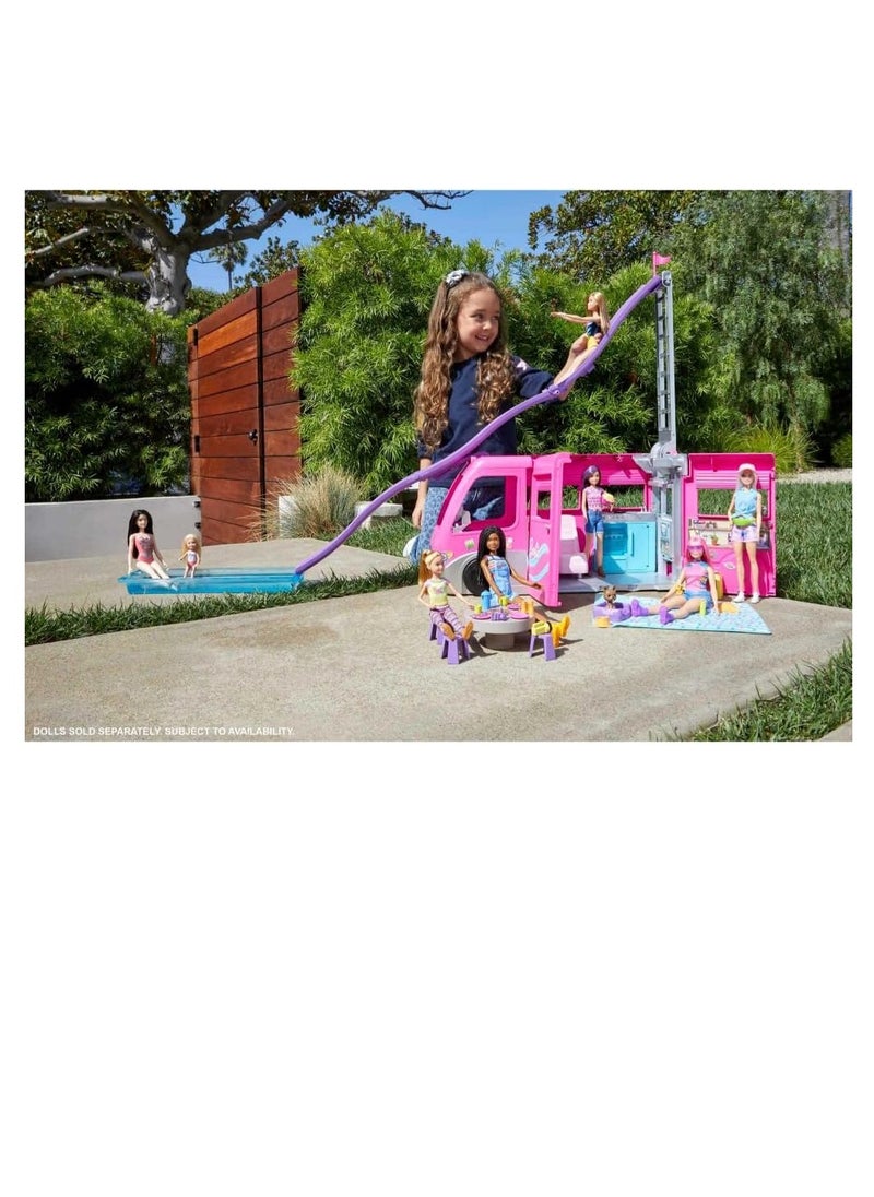 Camper, Doll Playset with 60 Accessories, 30-Inch Slide, Dream Camper