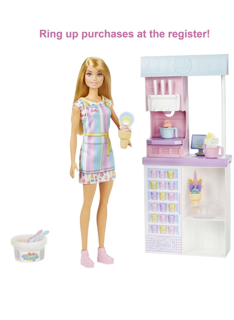 Ice Cream Shop Playset with 12 in Blonde Doll, Ice Cream Shop, Ice Cream Making Feature & Realistic Play Pieces