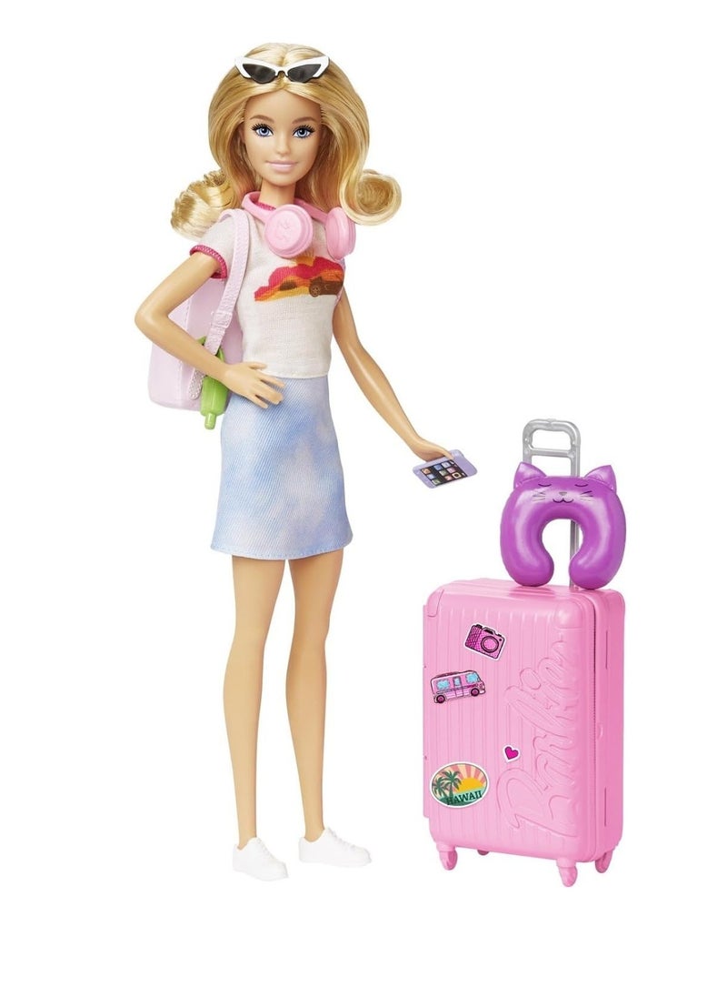 Doll and Accessories, 'Malibu' Travel Set with Puppy and 10+ Pieces Including Working Suitcase