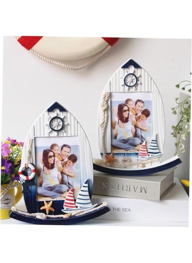 5 Mediterranean Photo Frame Sailboat Decor Mediterranean Style Decor Swinging Picture Frame Kids Decor Mediterranean Swinging Ornaments Child Wooden Photoframe