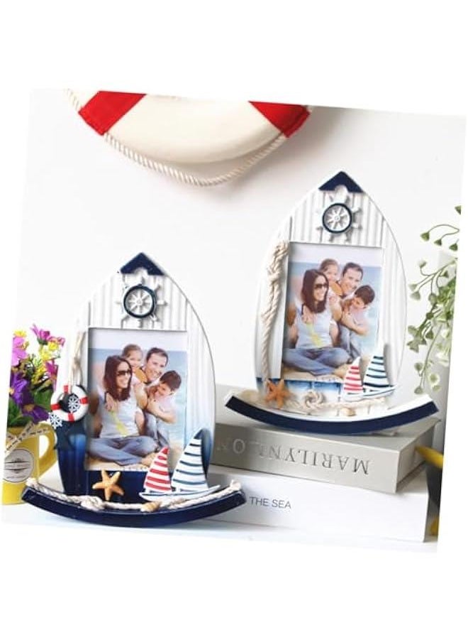 5 Mediterranean Photo Frame Sailboat Decor Mediterranean Style Decor Swinging Picture Frame Kids Decor Mediterranean Swinging Ornaments Child Wooden Photoframe