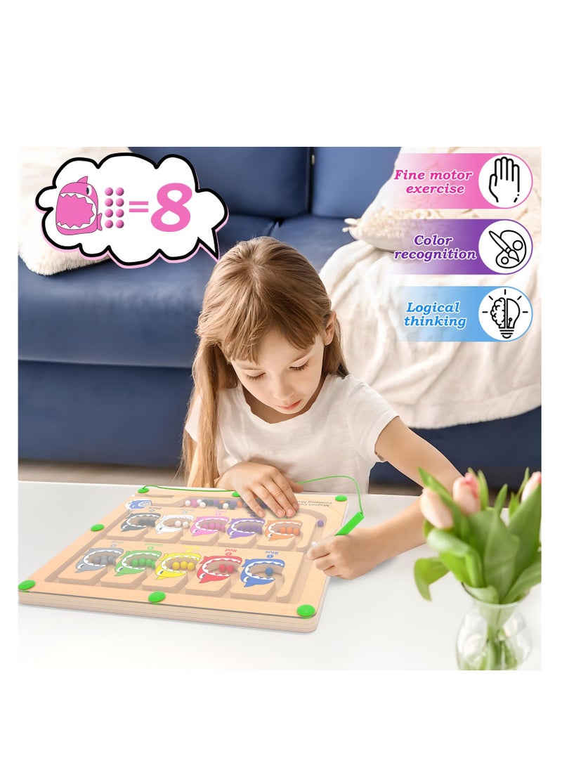 Magnetic Color & Number Maze, Montessori Counting Matching Toys, Wooden Magnet Maze Board Game Toys, Fine Motor Skills and Educational Toys for Boys Girls 3-5 Years Old Preschool Learning Activities