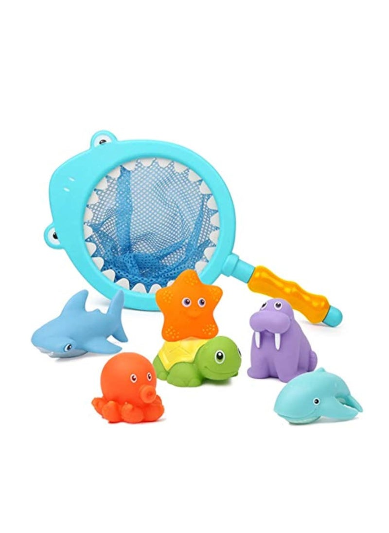 7Pcs Baby Bath Toys, Scoop Net Fish Pool Toys with Spray, Sounds, Color Changing Toddler Bathtub Toys