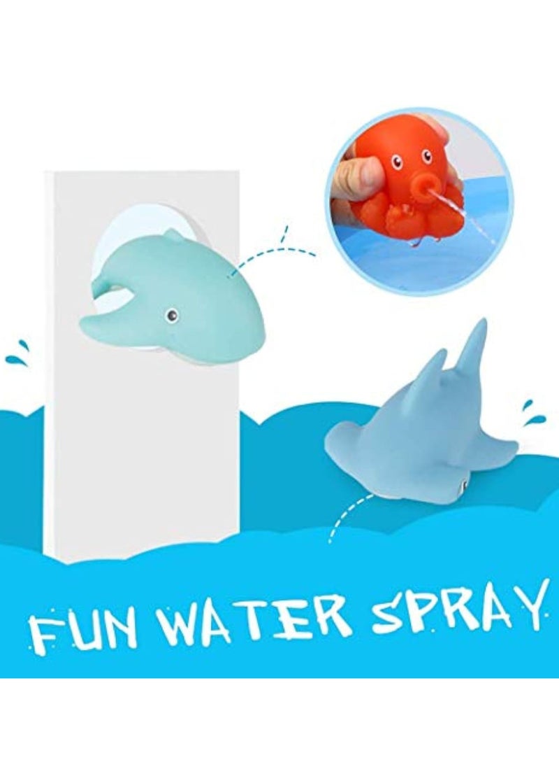 7Pcs Baby Bath Toys, Scoop Net Fish Pool Toys with Spray, Sounds, Color Changing Toddler Bathtub Toys