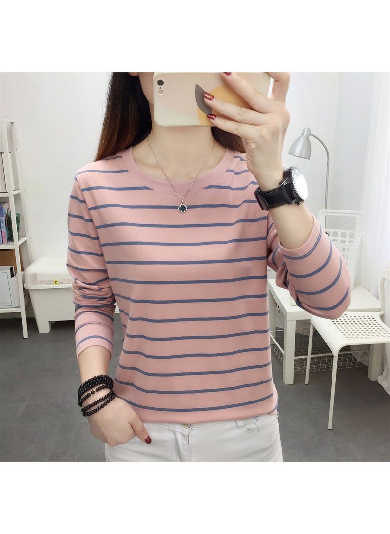 Loose Stripe Cotton Tee Women Plus Size Brown