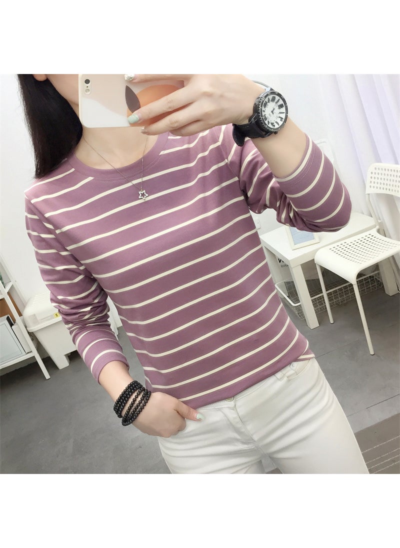 Loose Stripe Cotton Tee Women Plus Size Brown