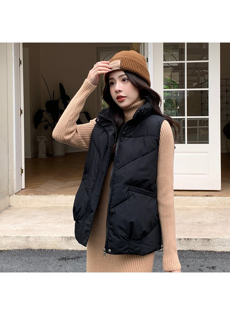 Womens Winter Puffer Vest 2024 Casual Warm Sleeveless Jacket Black