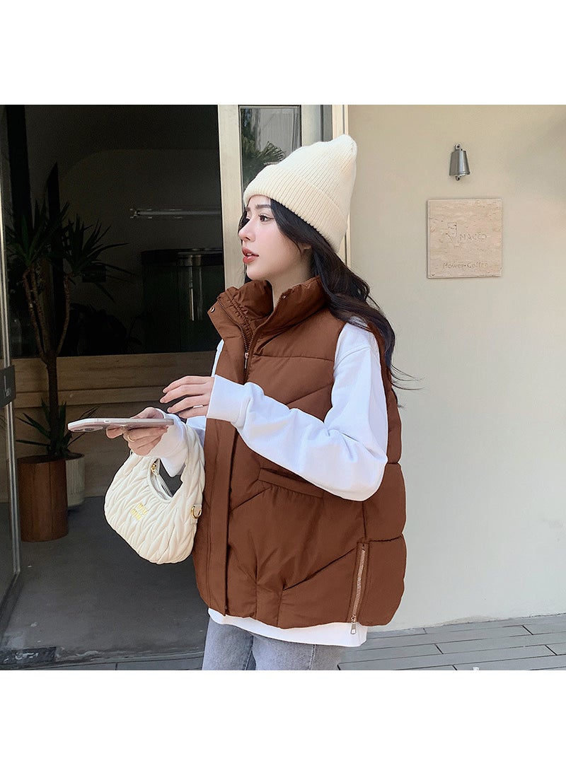 Womens Winter Puffer Vest 2024 Casual Warm Sleeveless Jacket Pumpkin color