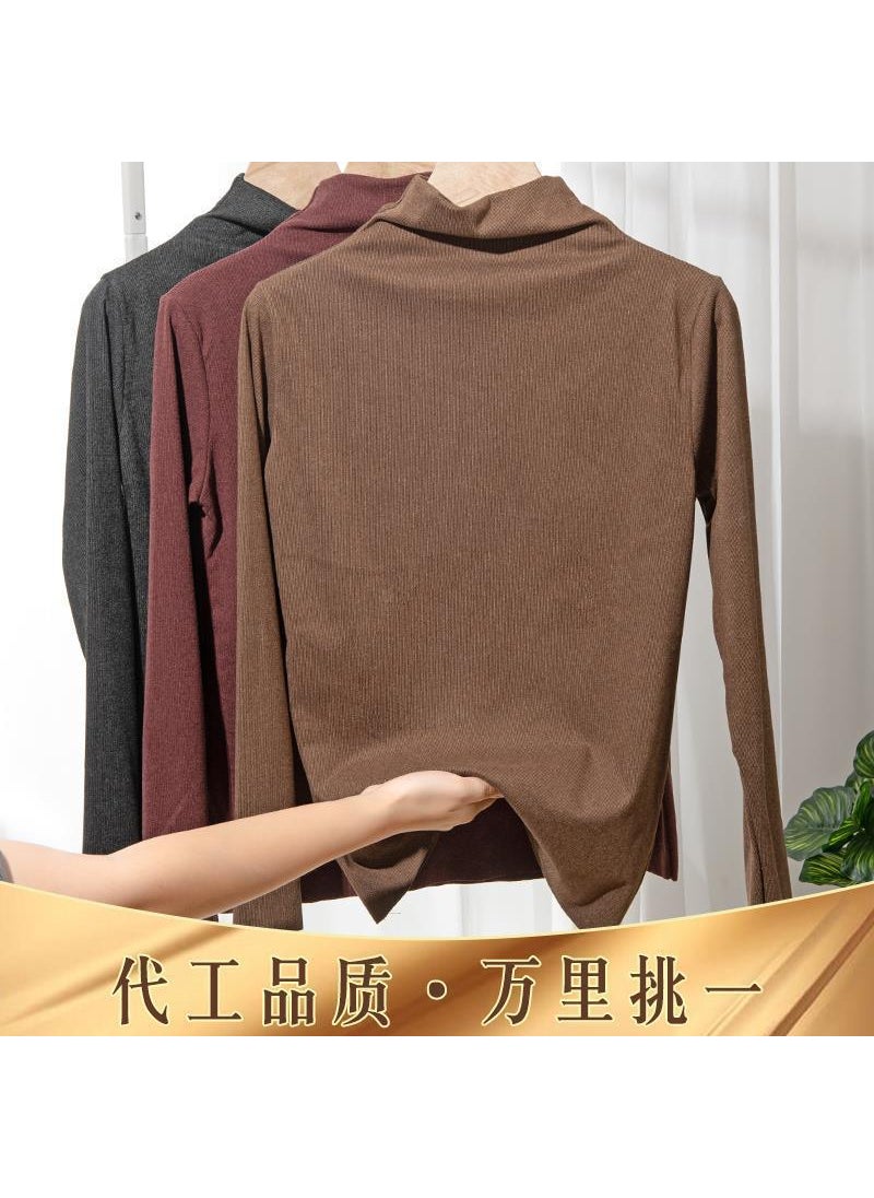 2024 Slim Turtleneck Thermal Knit Top Women Coffee