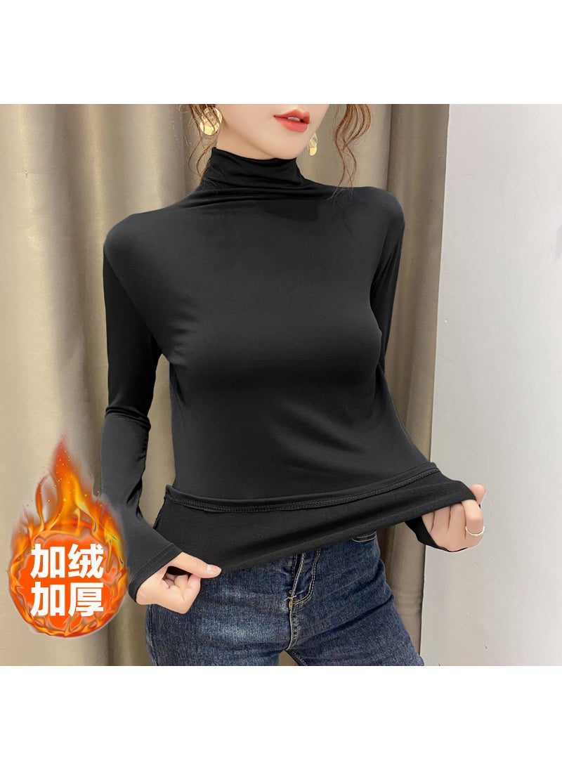 2024 Velvet Lined Slim Fit Turtleneck Tee Black