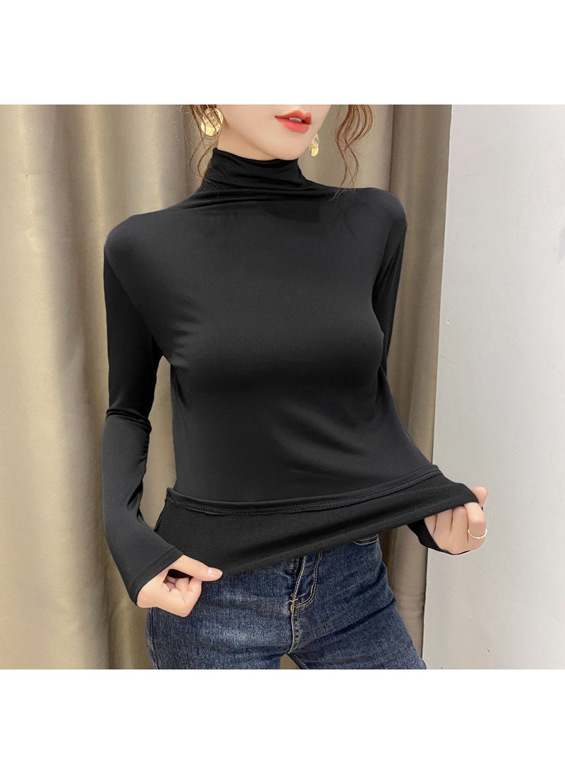 2024 Velvet Lined Slim Fit Turtleneck Tee Black