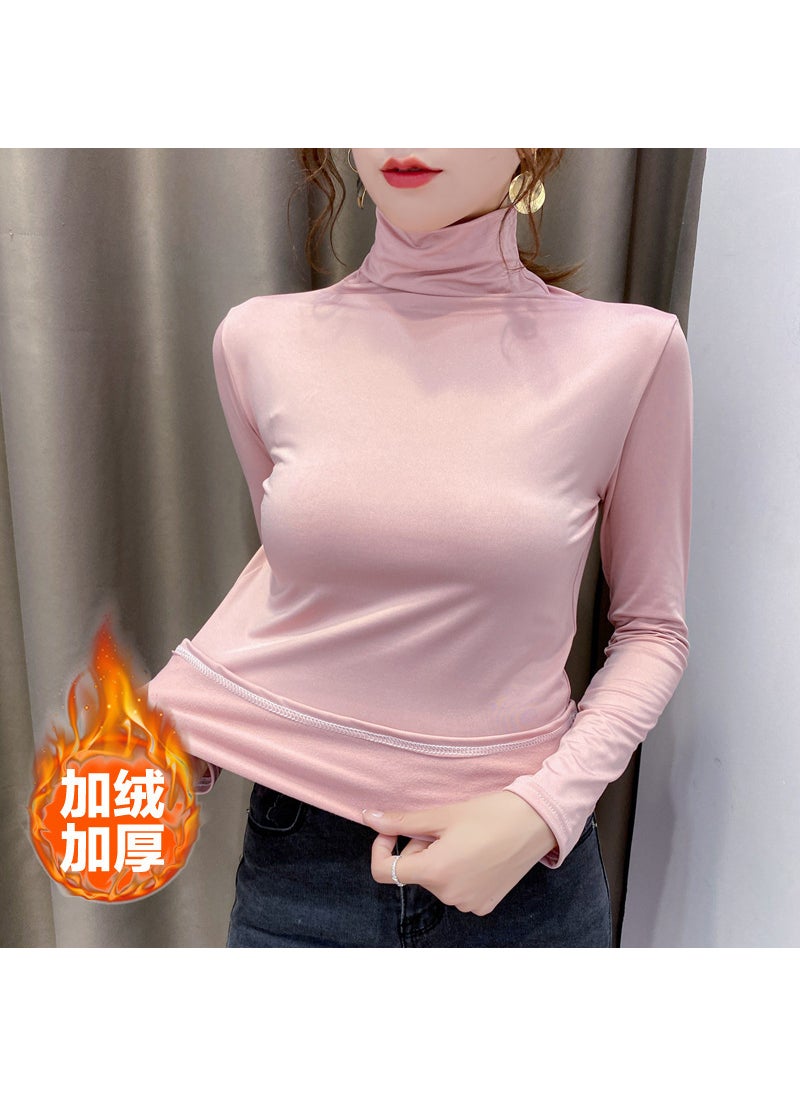 2024 Velvet Lined Slim Fit Turtleneck Tee Leather powder