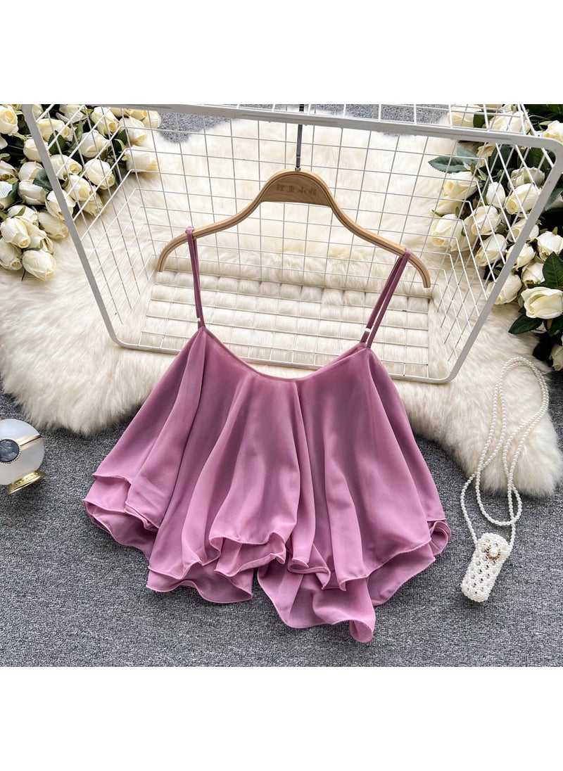 Summer 2022 Ruffle Off-Shoulder Chiffon Blouse Pink