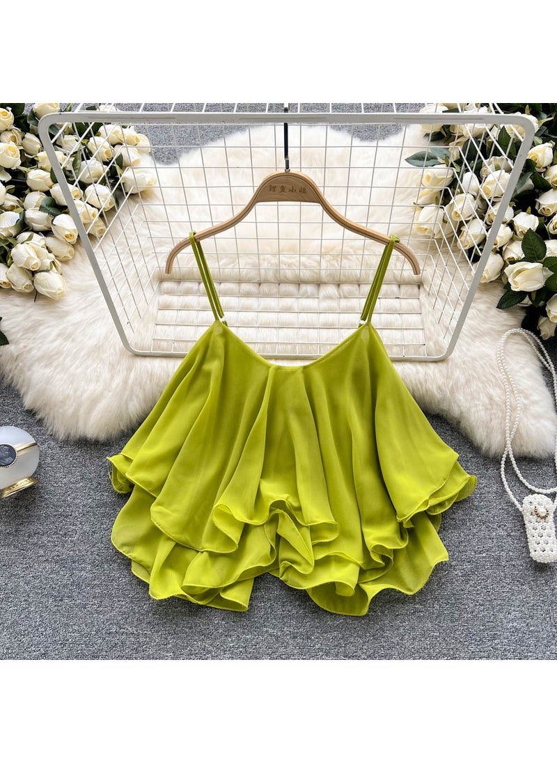 Summer 2022 Ruffle Off-Shoulder Chiffon Blouse Lemon yellow