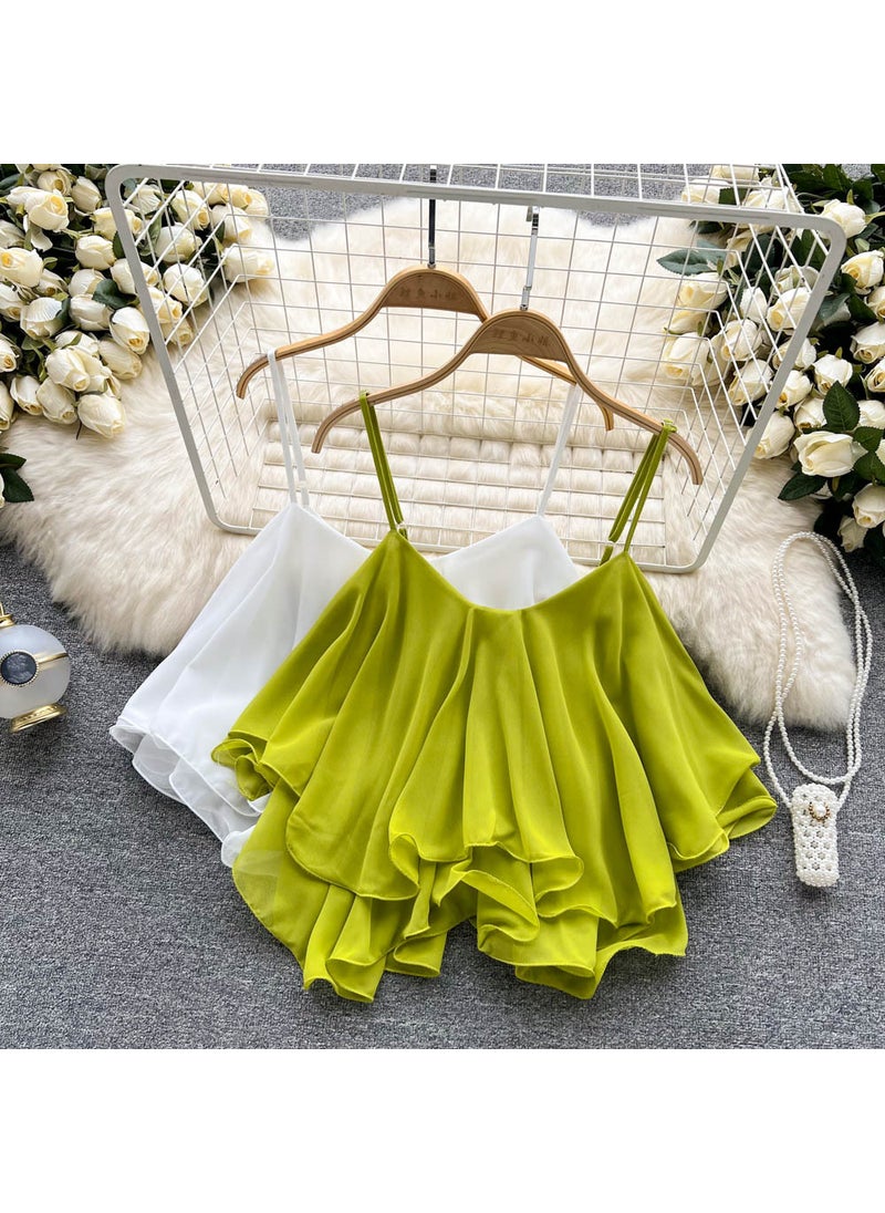 Summer 2022 Ruffle Off-Shoulder Chiffon Blouse Lemon yellow