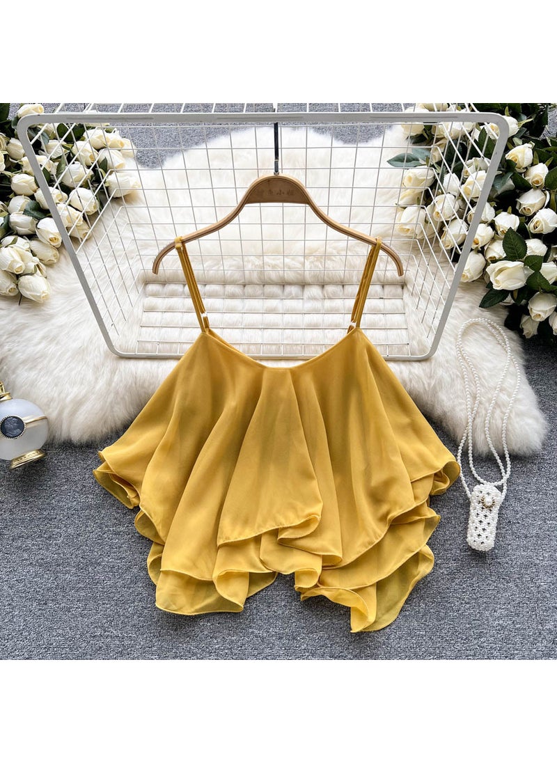 Summer 2022 Ruffle Off-Shoulder Chiffon Blouse Yellow