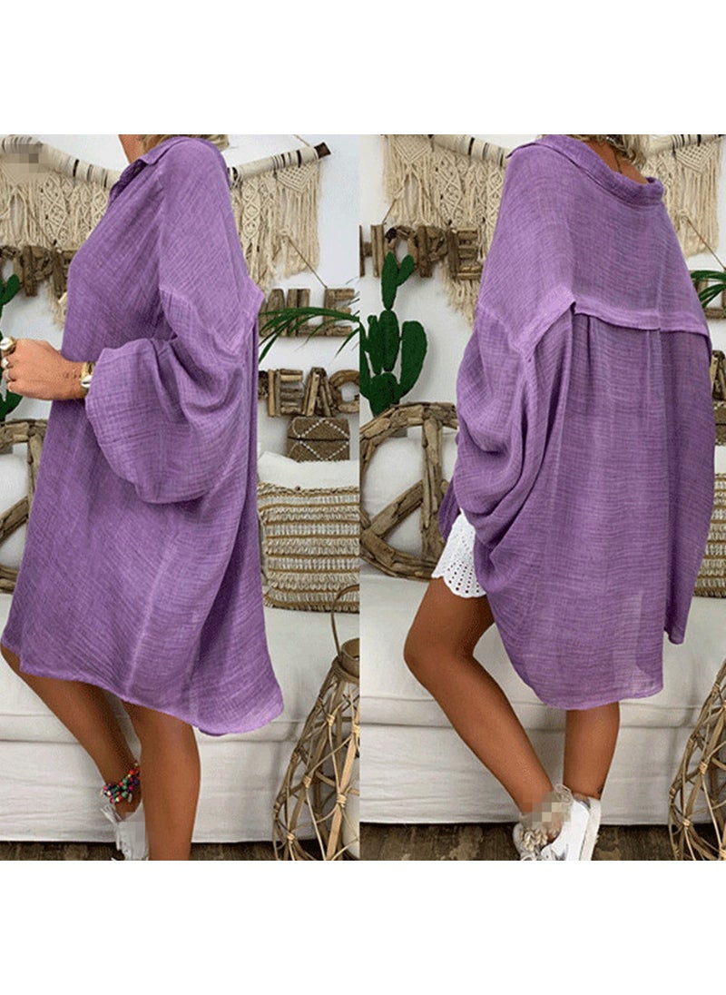 2024 Spring Casual Loose Solid Shirt for Women Purple